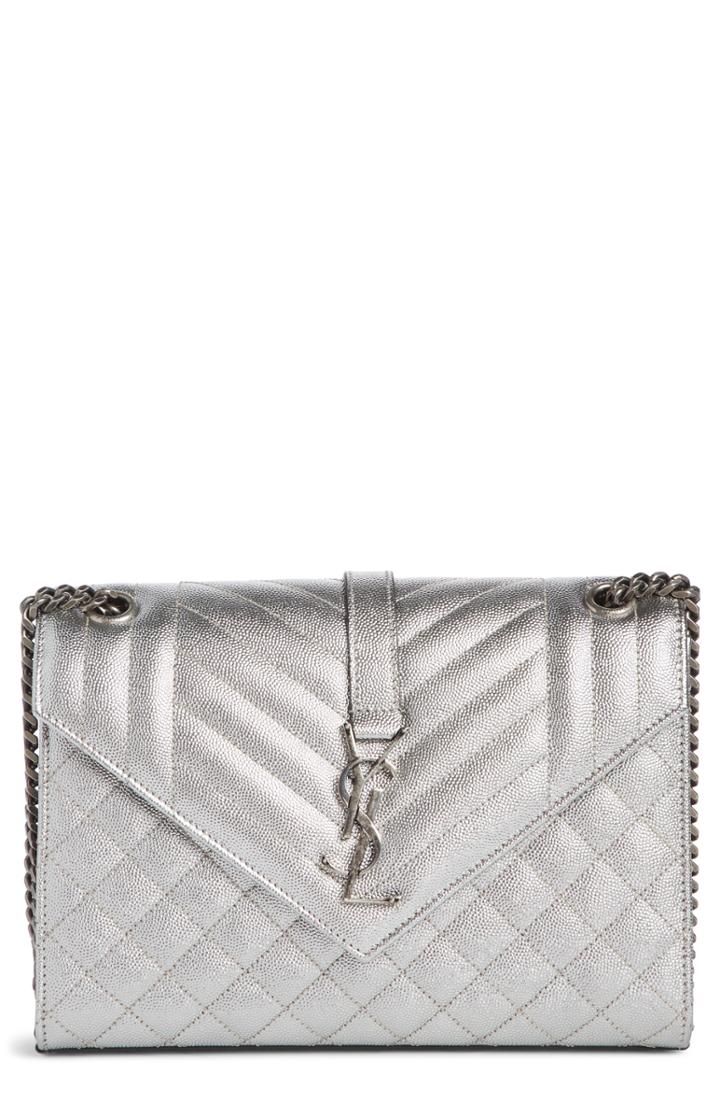 Saint Laurent Medium Monogram Quilted Calfskin Shoulder Bag - Metallic