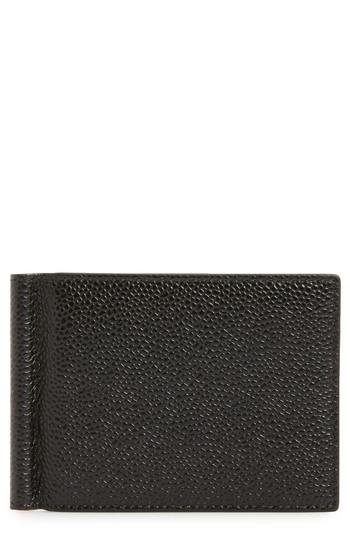 Men's Thom Browne Pebble Grained Leather Card Case With Money Clip - Black