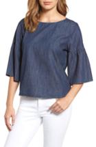 Women's Caslon Ruffle Sleeve Chambray Top - Blue