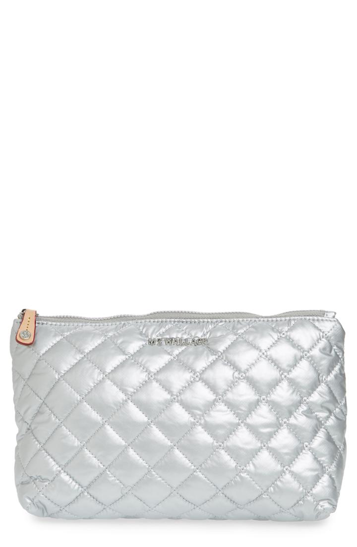 Mz Wallace Zoey Quilted Nylon Cosmetics Case, Size - Tin Metallic