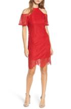 Women's Love, Fire Lace Cold Shoulder Dress - Red