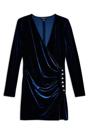 Women's Topshop Velvet Drape Dress Us (fits Like 0) - Blue