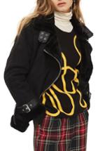 Petite Women's Topshop Faux Shearling Biker Jacket P Us (fits Like 0p) - Black