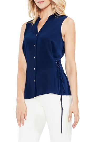 Women's Vince Camuto Side Lace Stretch Crepe Blouse - Blue