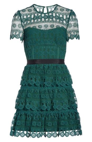 Women's Self-portrait Tiered Guipure Lace Minidress - Green