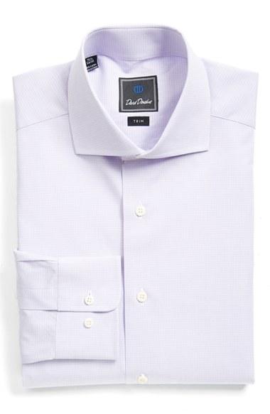 Men's David Donahue Trim Fit Check Dress Shirt 34/35 - Purple