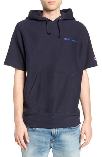 Men's Champion Reverse Weave Short Sleeve Hoodie - Blue