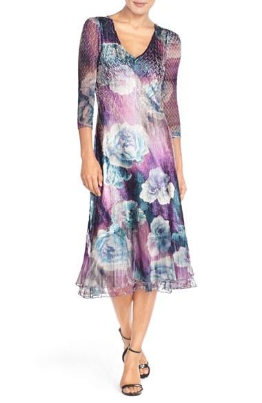 Petite Women's Komarov Floral Print Chiffon A-line Dress P - Blue
