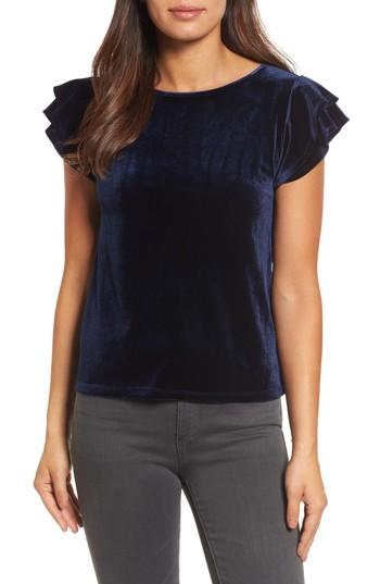 Women's Halogen Flutter Sleeve Velvet Top, Size - Blue
