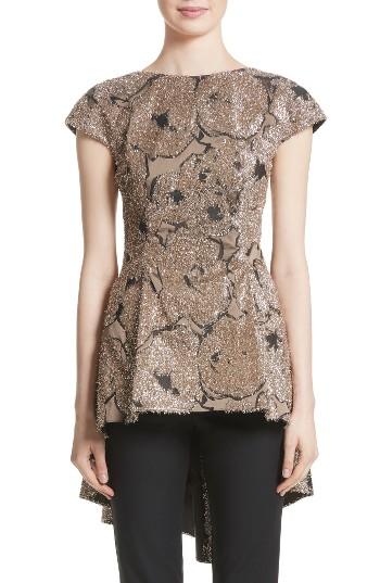 Women's Lela Rose Metallic Jacquard Peplum Top - Metallic