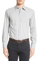 Men's Canali Regular Fit Windowpane Plaid Sport Shirt, Size - Grey