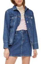Women's Topshop Crystal Studded Denim Jacket Us (fits Like 0) - Blue