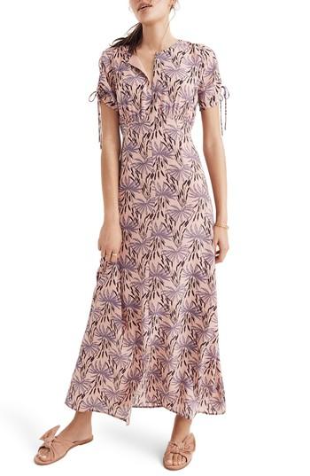 Women's Madewell Oasis Palms Tie Sleeve Silk Maxi Dress - Pink