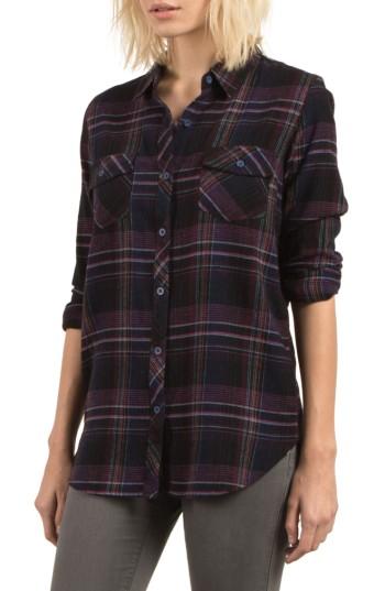 Women's Volcom Desert Fly Plaid Top - Black