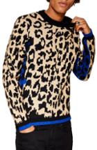 Men's Topman Leopard Pattern Sweater - Beige