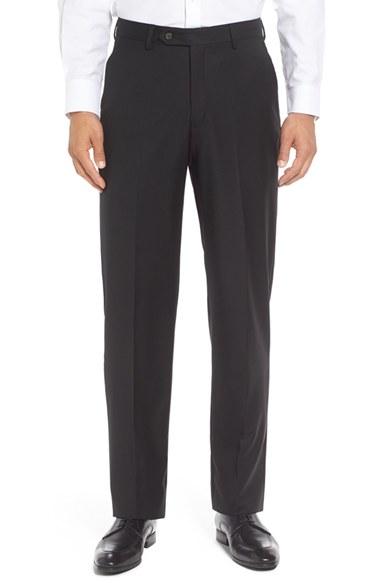 Men's Berle Flat Front Solid Wool Trousers