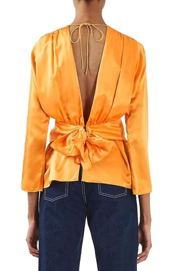Women's Topshop Boutique Gathered Satin Silk Blouse Us (fits Like 0) - Orange
