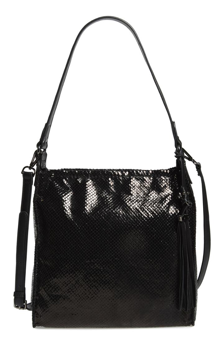 Sondra Roberts Snake Embossed Faux Leather Hobo - Black
