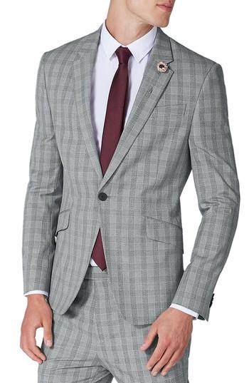 Men's Topman Muscle Fit Check Suit Jacket - Grey