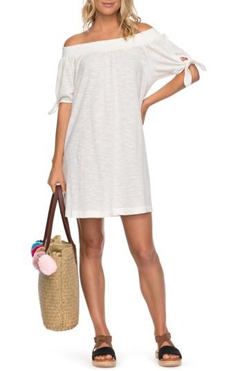 Women's Roxy Bright Blue Sky Cotton Off The Shoulder Dress - White