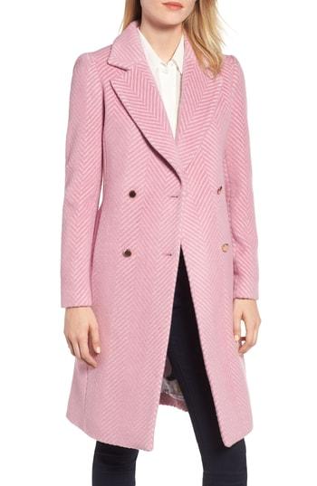 Women's Ted Baker London Chevron Wool & Cashmere Coat - Pink