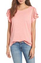 Women's Caslon Flutter Sleeve Crochet Detail Top - Coral