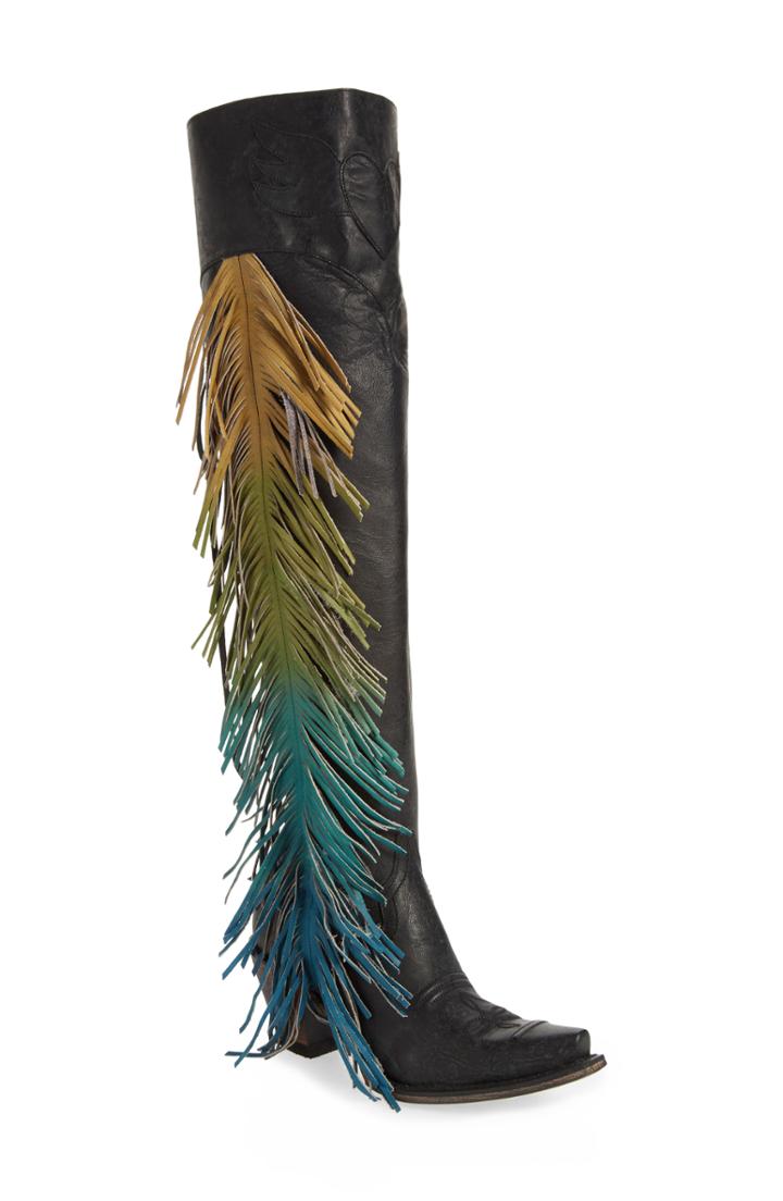 Women's Lane Boots Fringe Over The Knee Western Boot .5 M - Black