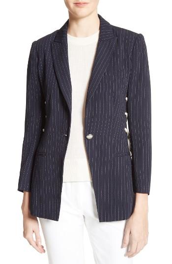 Women's Veronica Beard Taylor Lace-up Pinstripe Blazer