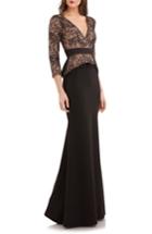Women's Js Collections Lace & Crepe Peplum Gown - Black