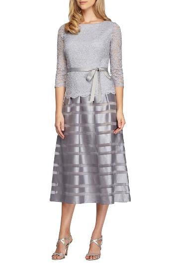 Women's Alex Evenings Mixed Media Fit & Flare Dress - Metallic