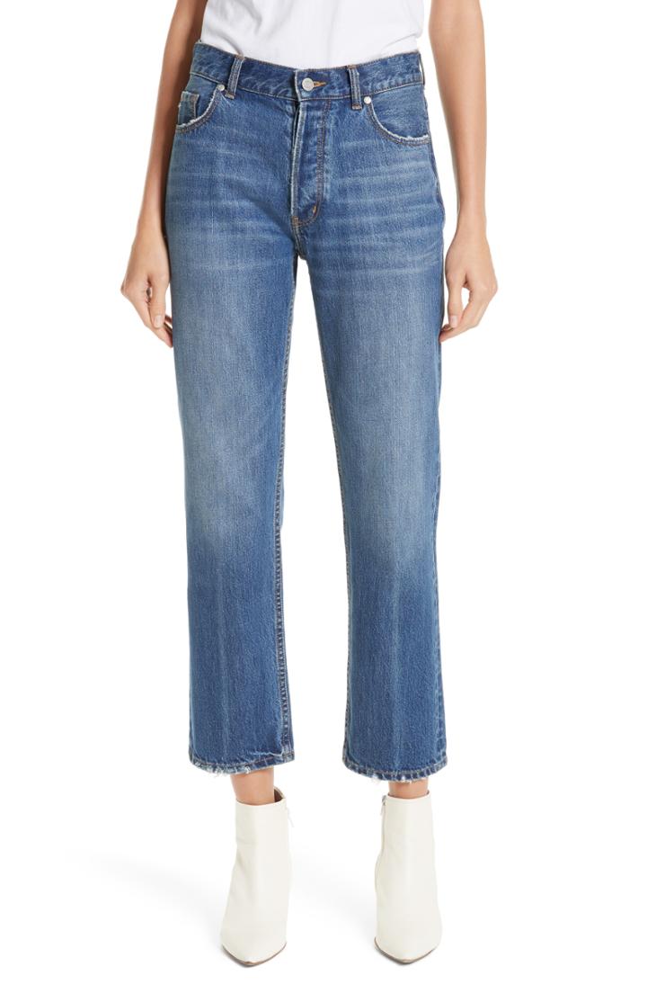 Women's La Vie Rebecca Taylor Sylvie Distressed High Waist Crop Nonstretch Jeans - Blue