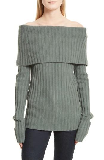 Women's Theory Off The Shoulder Cashmere Sweater - Green