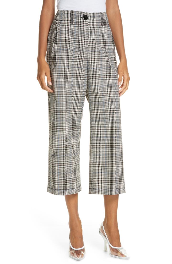 Women's Mm6 Maison Margiela Plaid Wool Blend Wide Leg Crop Pants Us / 42 It - Grey