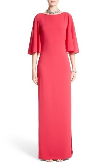Women's St. John Evening Embellished Stretch Cady Cape Back Gown