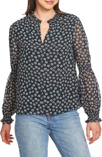Women's 1.state Floral Ruffle Sleeve Blouse, Size - Green