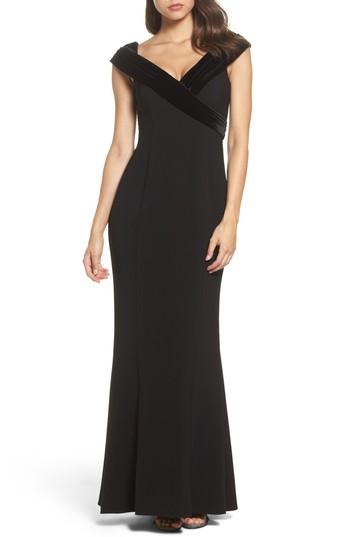 Women's Vince Camuto Velvet Portrait Collar Crepe Gown