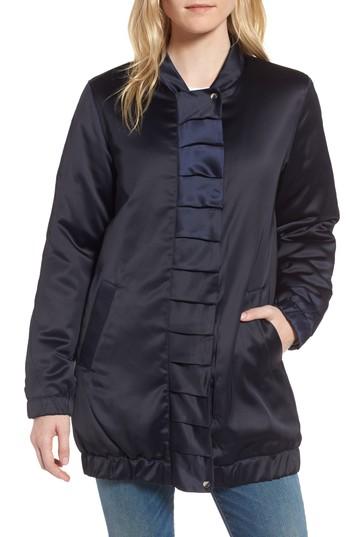Women's Lost Ink Frill Front Bomber Jacket, Size - Blue
