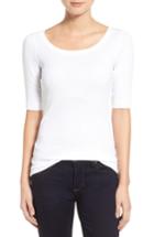 Petite Women's Caslon Ballet Neck Cotton & Modal Knit Elbow Sleeve Tee P - White