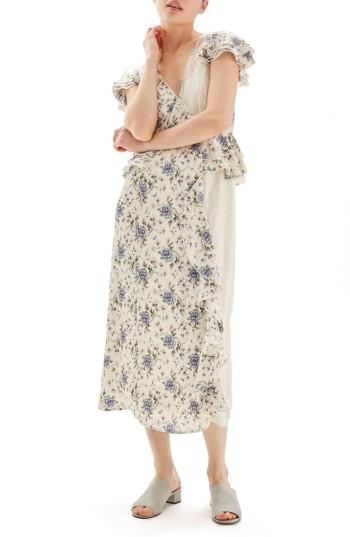 Women's Topshop Floral & Lace Midi Dress Us (fits Like 0) - Ivory