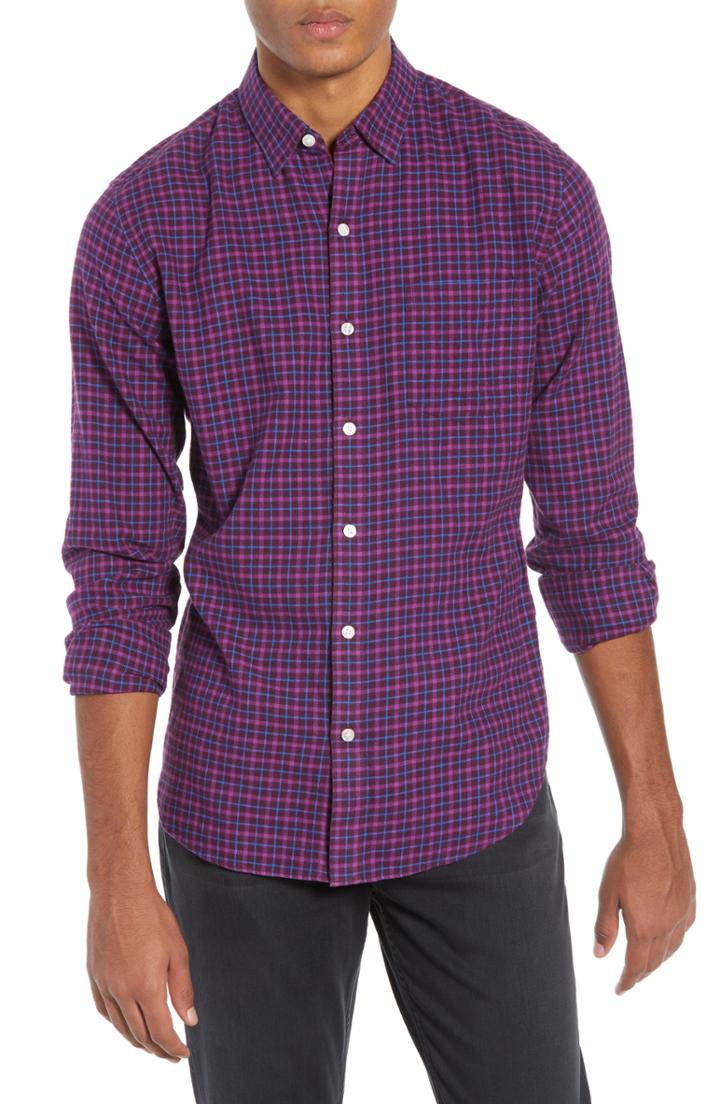 Men's Bonobos Brushed Button Down Slim Fit Check Sport Shirt R - Purple