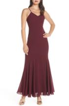 Women's Lulus V-neck Chiffon Gown - Red