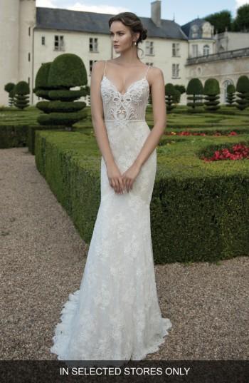 Women's Alon Livne White Angel Beaded Spaghetti Strap Gown, Size In Store Only - Ivory