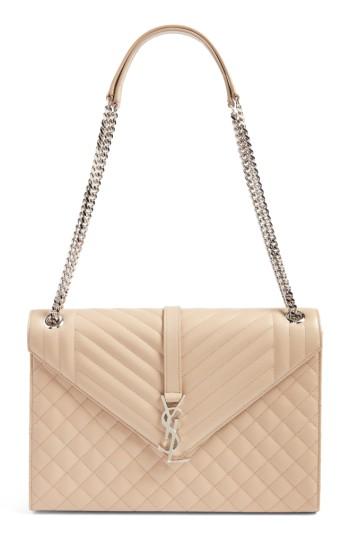 Saint Laurent Large Monogramme Calfskin Leather Shoulder Bag -