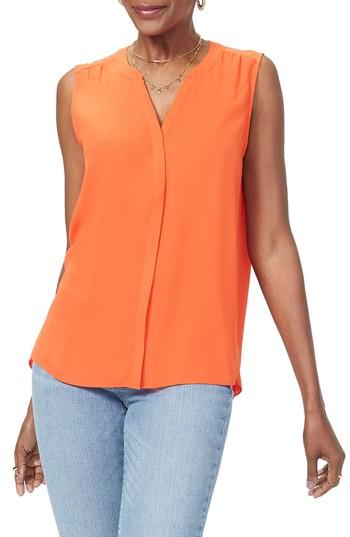Women's Nydj Pleat Back Sleeveless Split Neck Blouse - Orange