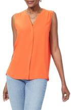 Women's Nydj Pleat Back Sleeveless Split Neck Blouse - Orange