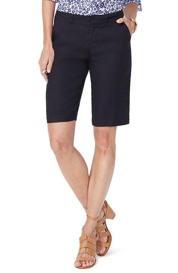 Women's Nydj Stretch Linen Blend Bermuda Shorts - Black