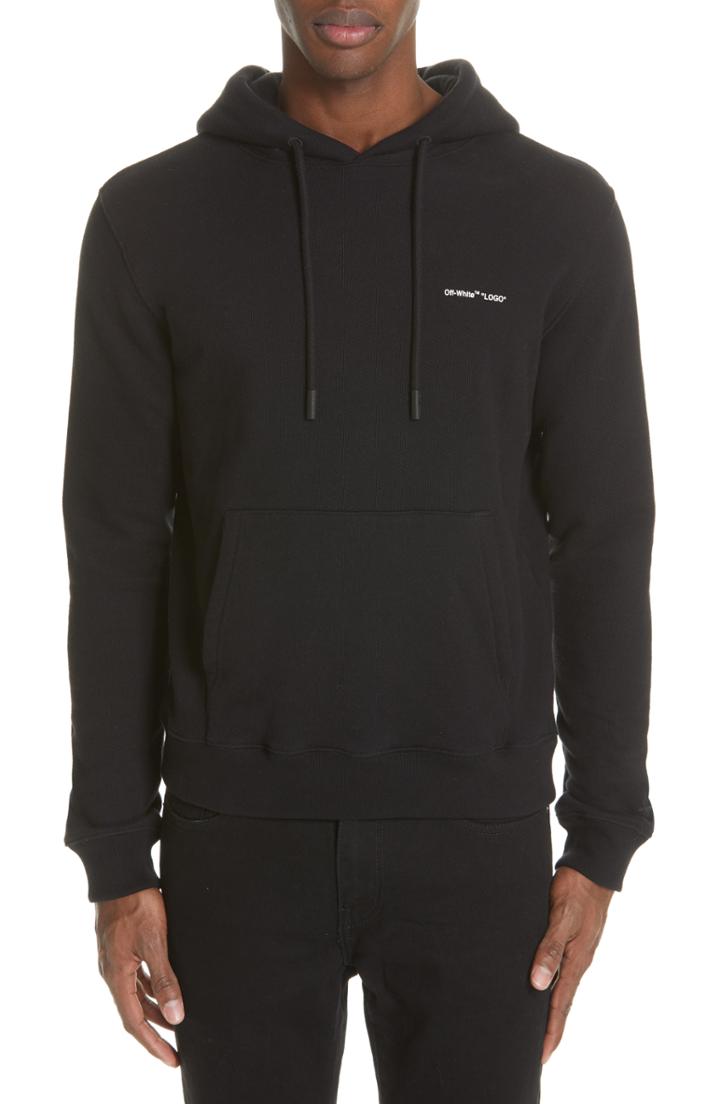 Men's Off-white Slim Fit Logo Hoodie - Black