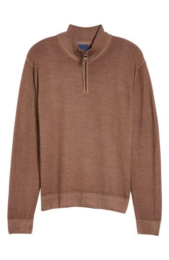 Men's David Donahue Ice Merino Wool Quarter Zip Pullover, Size - Brown