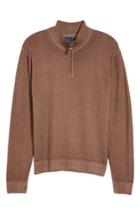 Men's David Donahue Ice Merino Wool Quarter Zip Pullover, Size - Brown