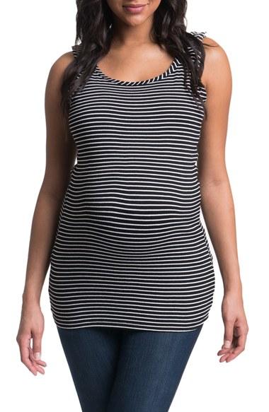 Women's Bun Maternity Stripe Maternity/nursing Tank Top - Black